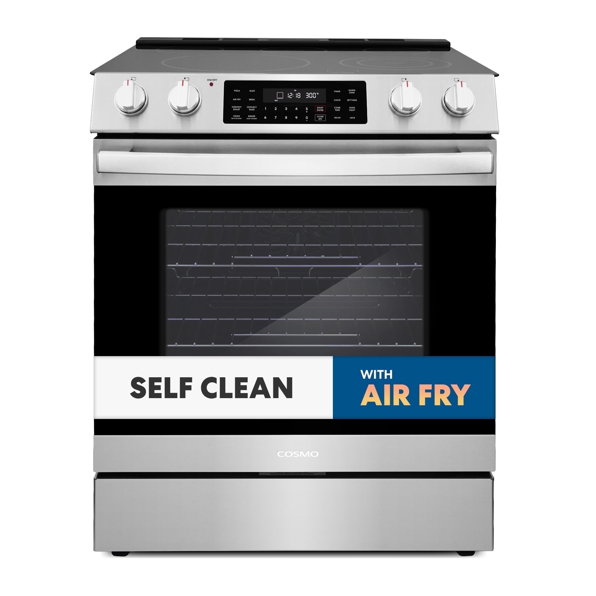 Cosmo 30 in. Haven Collection 6.3 cu. ft. Electric Range, 5 Burner Ceramic Glass Cooktop, Self Clean, Air Fry, Stainless Steel