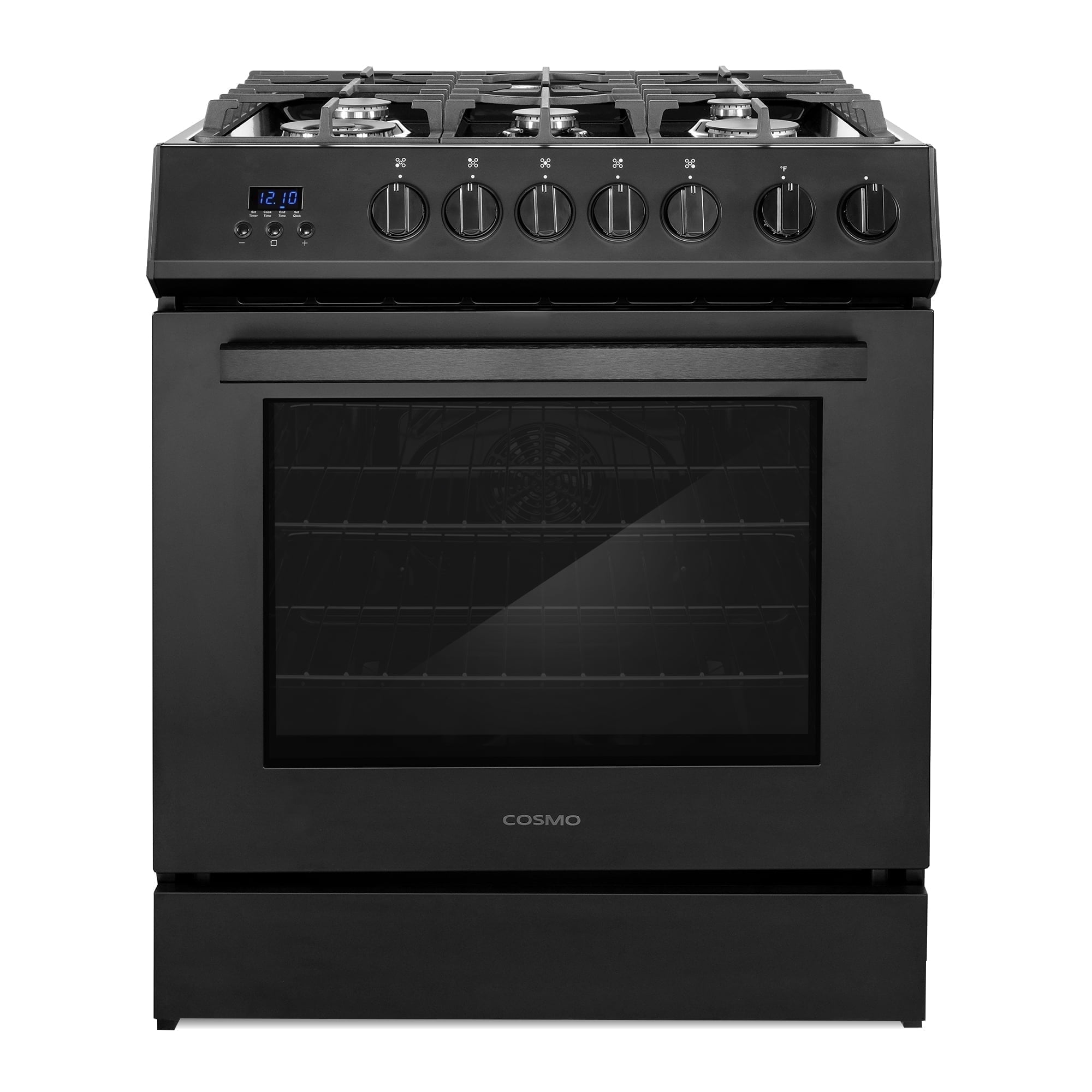 Cosmo 30 in. Nebula Collection 5.0 cu. ft. Gas Range, 5 Burners, Rapid Convection Oven, Matte Black