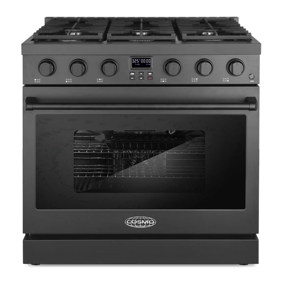 Cosmo 36 in. Lumin Collection 6.1 cu. ft. Gas Range with 6 Sealed Burners and Convection Oven in Matte Black