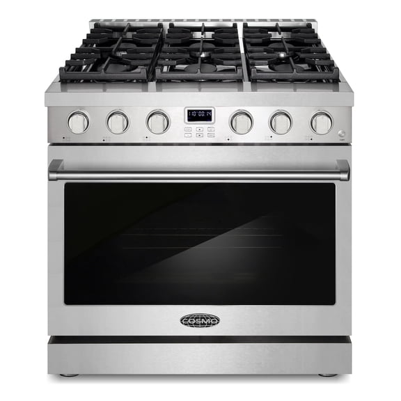 Cosmo 36 in. Lumin Collection 6.0 cu. ft. Gas Range with 6 Sealed Gas Burners and Convection Oven in Stainless Steel