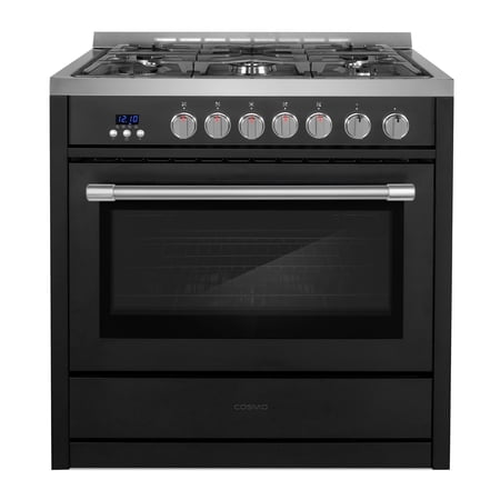 Cosmo 36 in. Nebula Coll 4.4 cu. ft. Gas Range, 5 Burners, Convection, Smooth Grip Handle, Matte Black