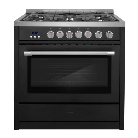 Cosmo 36 in. Nebula Coll 4.4 cu. ft. Gas Range, 5 Burners, Convection, Smooth Grip Handle, Matte Black