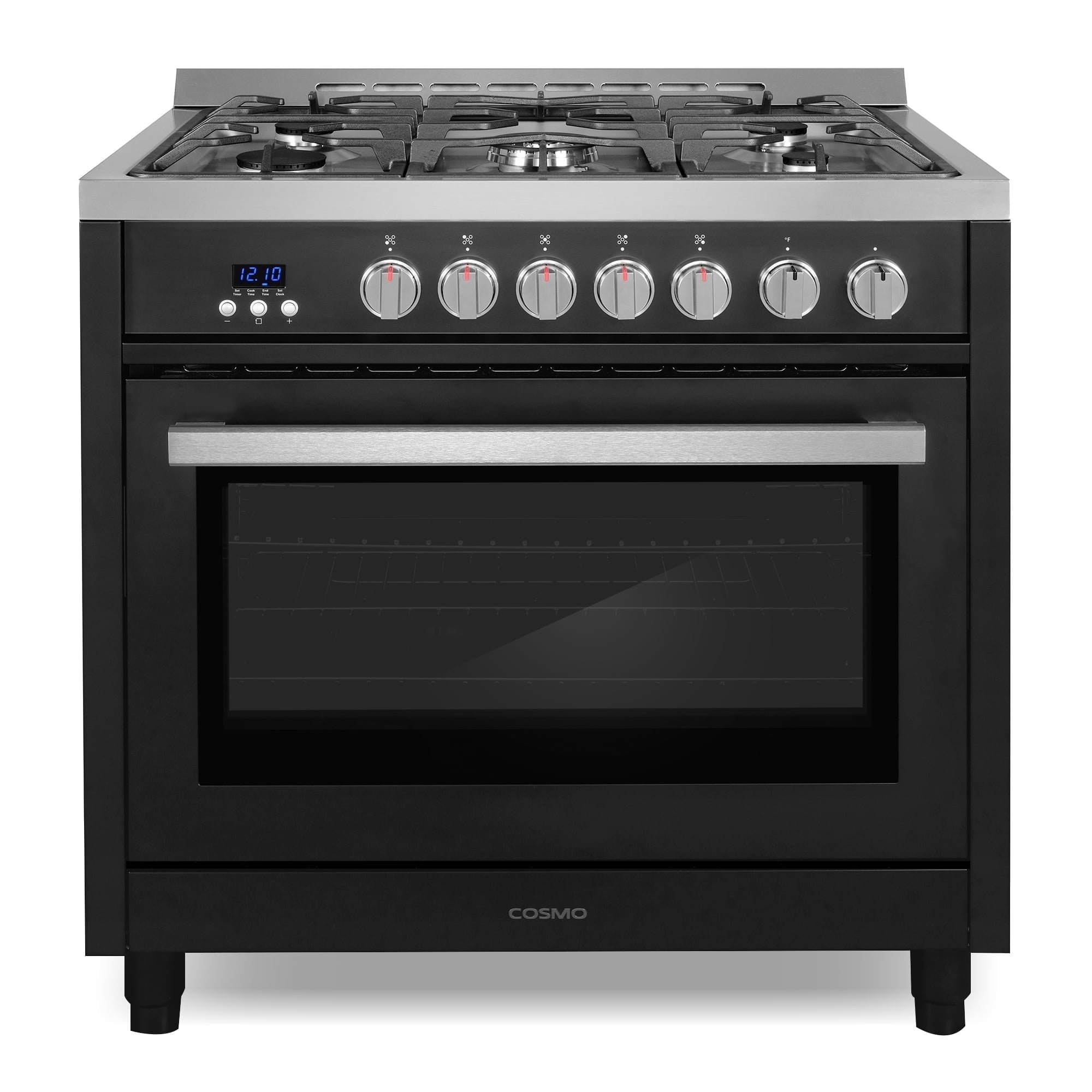 Cosmo 36 in. Nebula Collection 4.4 cu. ft. Gas Range, 5 Burners, Convection Oven, Matte Black