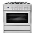 thumbnail image 1 of Cosmo 36 in. Nebula Collection 3.8 cu. ft. Gas Range, 5 Burners, Rapid Convection Oven, Cast Iron Grates in Stainless Steel, 1 of 15