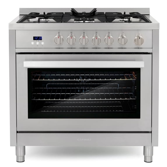 Cosmo 36 in. Nebula Collection 3.8 cu. ft. Gas Range, 5 Burners, Rapid Convection Oven, Cast Iron Grates in Stainless Steel