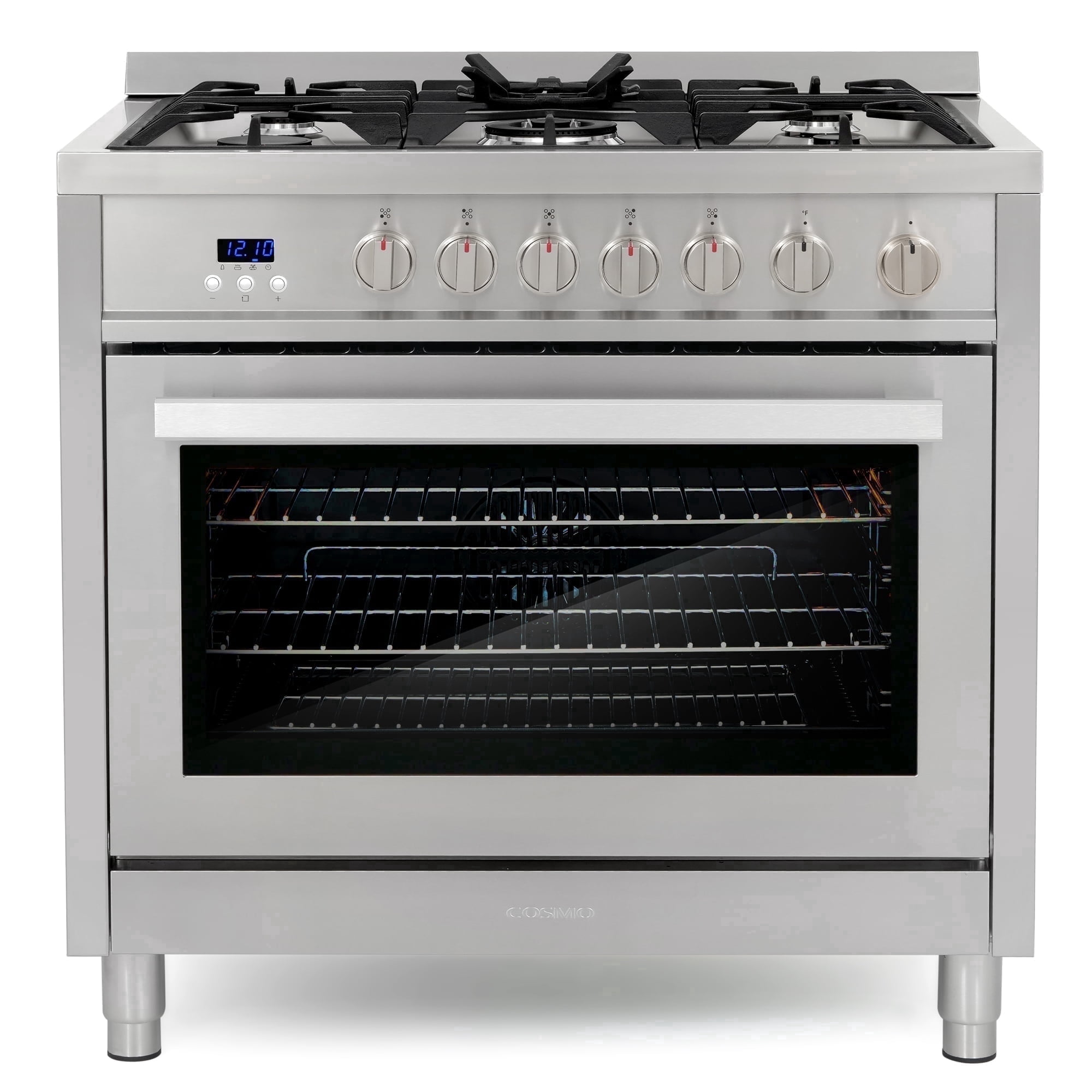 Cosmo 36 in. Nebula Collection 3.8 cu. ft. Gas Range, 5 Burners, Rapid Convection Oven, Cast Iron Grates in Stainless Steel