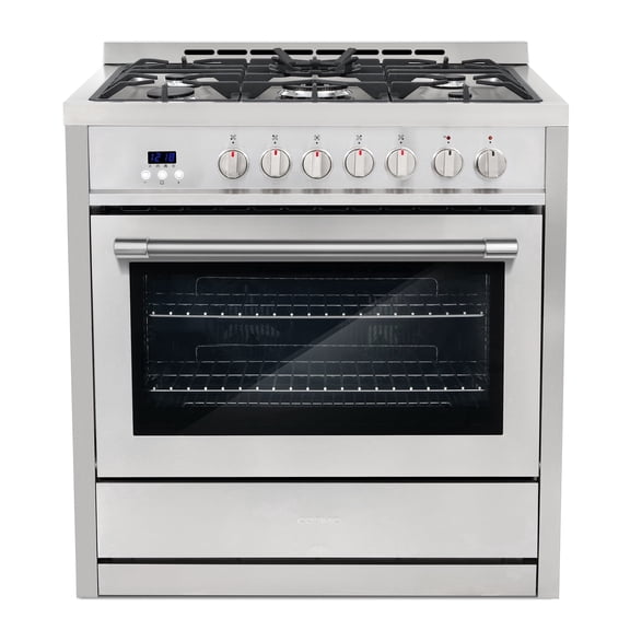 Cosmo 36 in. Stellar Collection 4.4 cu. ft. Dual Fuel Range, 5 Burners, Convection Oven, Smooth Grip Handle, Stainless Steel