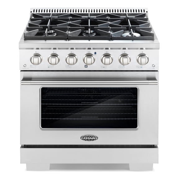 Cosmo 36 in. Vista Collection 5.4 cu. ft. Gas Range, 6 Burners, Convection Oven, LED Light Panel in Modern Stainless Steel