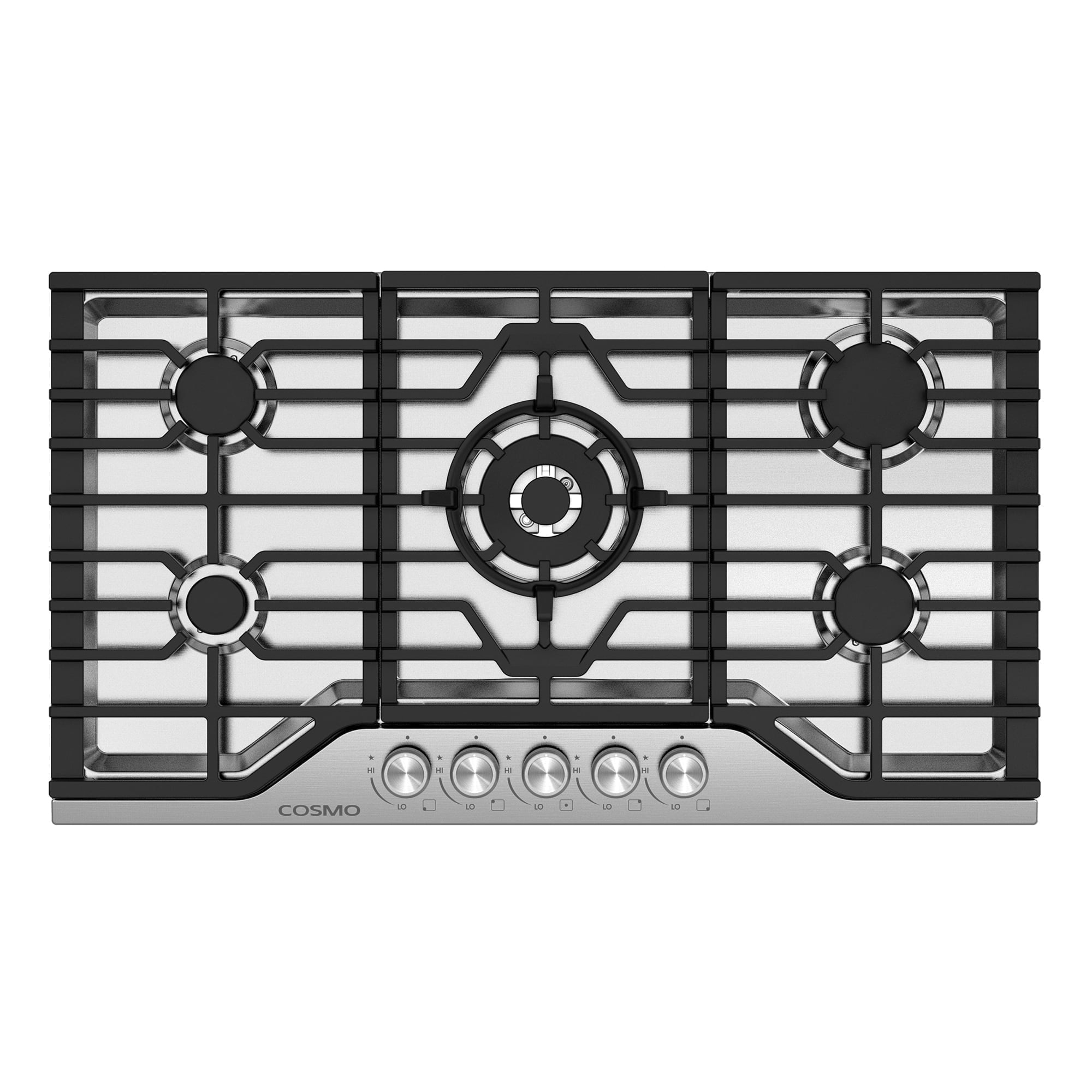 Cosmo 36 in. Vista Collection Drop-in Gas Cooktop with 5 Burners, Metal Knobs in Stainless Steel