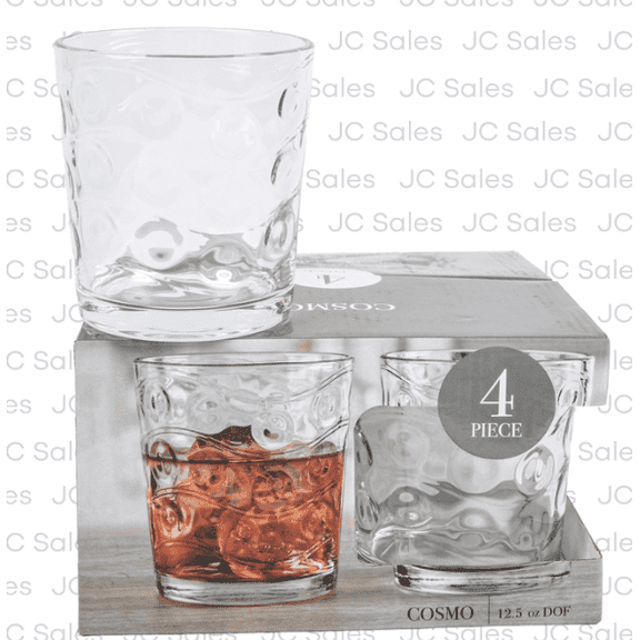 Cosmo 4-Piece Clear Glass Cup Set, 12.5 oz Drinking Glasses for Water, Juice, Soda & Home Use