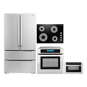 Cosmo 4 Piece Kitchen Appliance Package 30 Electric Cooktop 24 Single Electric Wall Oven 24 Built-In Microwave Drawer & French Door Refrigerator Kitchen Appliance Bundles