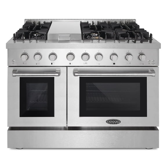 Cosmo 48 in. Lumin Collection 6.7 cu. ft. Double Oven Dual Fuel Range with 6 Sealed Burners, Rapid Convection, Stainless Steel