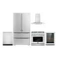 thumbnail image 1 of Cosmo 5 Piece Kitchen Appliance Package with 36" Freestanding Gas Range 36" Wall Mount 24" Built-in Fully Integrated Dishwasher French Door Refrigerator & 48 Bottle Wine Refrigerator, 1 of 3