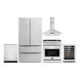 thumbnail image 1 of Cosmo 5 Piece Kitchen Appliance Packages with 30" Freestanding Gas Range 30" Wall Mount 24" Built-in Fully Integrated Dishwasher French Door Refrigerator & 48 Bottle Wine Refrigerator, 1 of 23