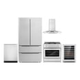 thumbnail image 1 of Cosmo 5 Piece Kitchen Appliance Packages with 36" 220/240V Dual Fuel Range 36" Wall Mount Range Hood 24" Built-in Fully Integrated Dishwasher French Door Refrigerator & 48 Bottle Wine Refrigerator, 1 of 23