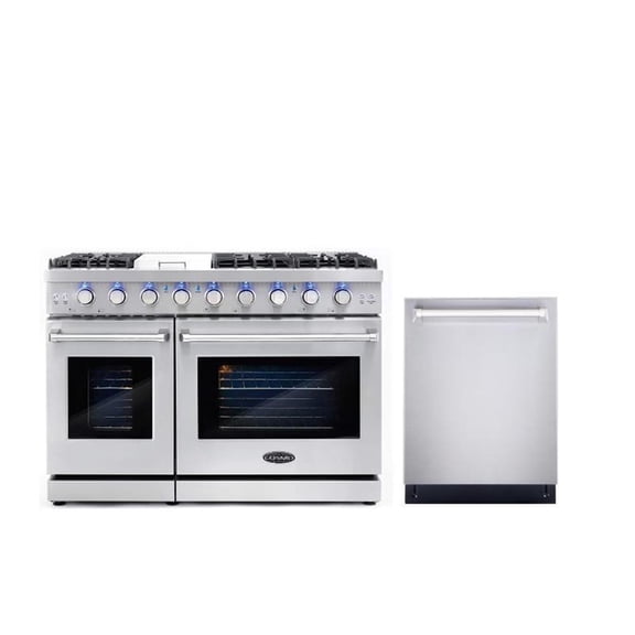 Cosmo COS-EPGR486G 48" Double Oven Gas Range & 24" Built-In Dishwasher Set
