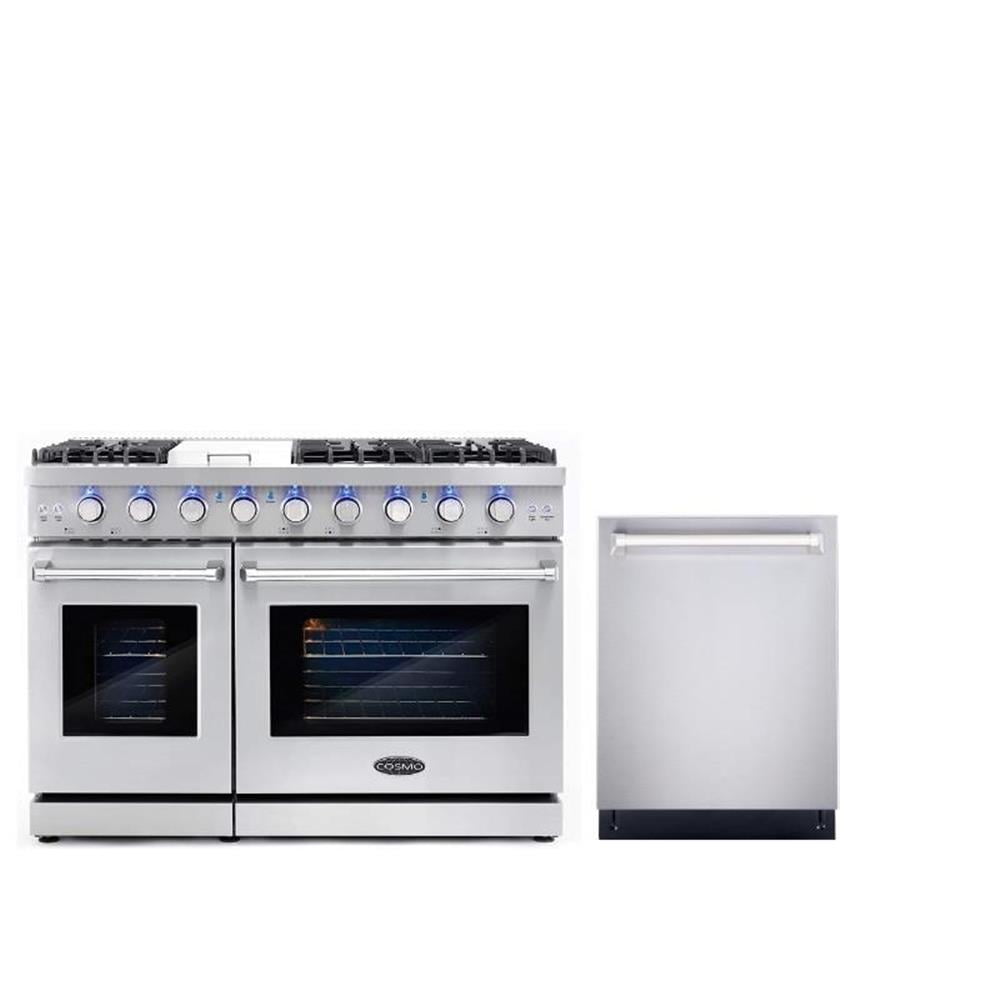 Cosmo COS-EPGR486G 48 in. Double Oven Gas Range & 24 in. Dishwasher Set - LP Kit
