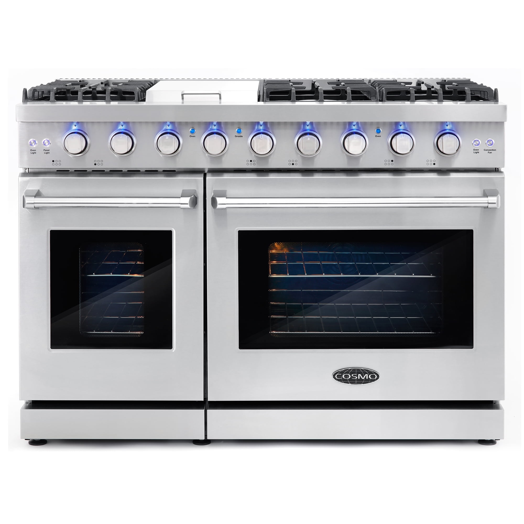 Cosmo 48" Stainless Steel Double Oven Gas Range with Griddle