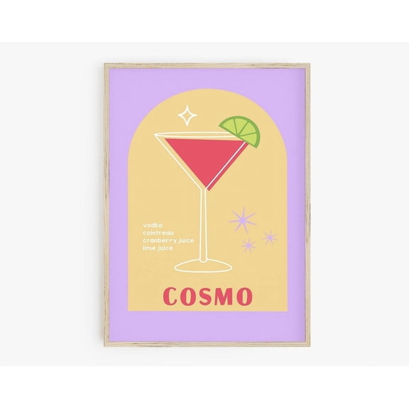 Cosmo Cocktail Print, Cosmopolitan, Preppy Room Decor, Retro Cocktail Wall Art, Cocktail Print, Maximalist Decor, Bar Cart Print Wall Art, Modern Wall Decor, 24x36 UNFRAMED