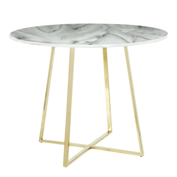 Cosmo Contemporary/Glam Dining Table in Gold Metal and White Marble Top by LumiSource