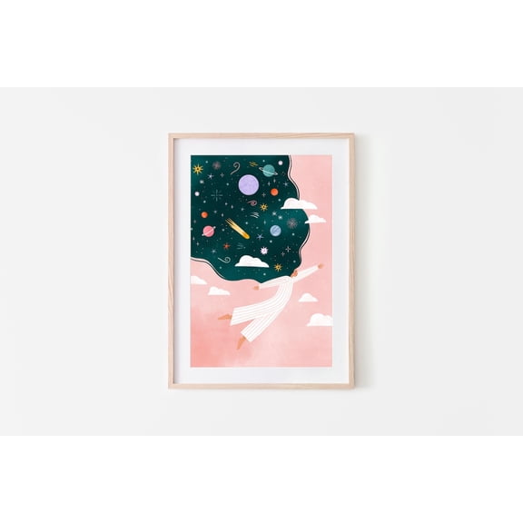 Cosmo Girl Art Print, Whimsical Universe Super Woman Poster, Perfect Home Decor & Gift Idea Wall Art, Modern Wall Decor, 24x36 UNFRAMED