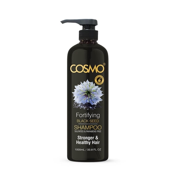 Cosmo Hair Care Fortifying Black Seed Shampoo 1000ml - 33.8 fl. Oz, Reduce Hair Fall, Sulfates & Parabens Free, Stronger & Healthy Hairs, Hair Shampoos, For Men & Women, For All Hair Types