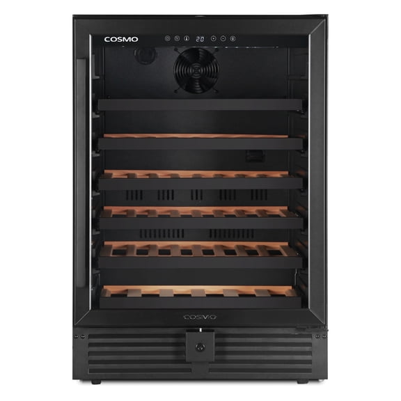 Cosmo Lumin Collection 24 in. 52-Bottle Single Zone Compressor Wine Cooler, LED Lighting, Matte Black