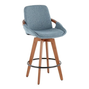 Cosmo Mid-Century Counter Stool In Walnut And Blue Noise Fabric