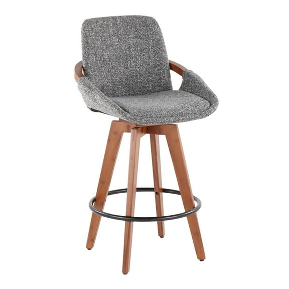 Cosmo Mid-Century Counter Stool In Walnut And Grey Noise Fabric