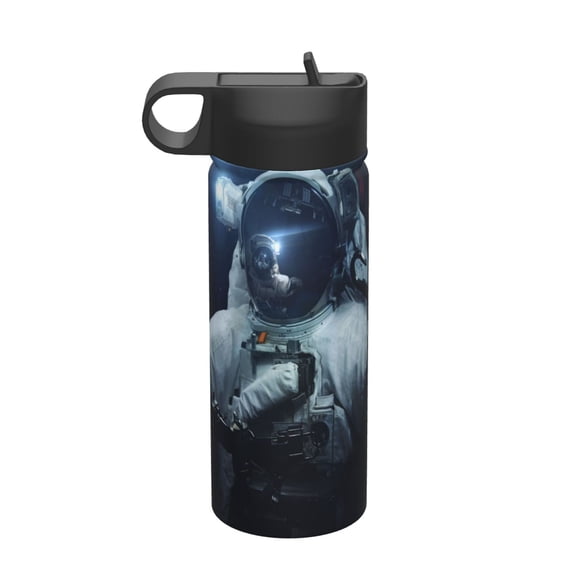 Cosmo O Cosmonaut Kids Insulated Water Bottle With Straw - 18 Oz Stainless Steel Double Wall Vacuum Cup, Leakproof, Bpa Free, Suitable For Boys And Girls