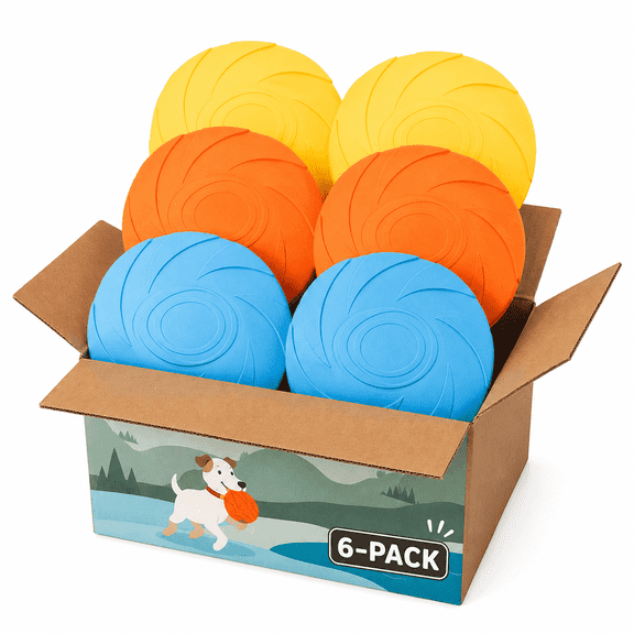 Cosmos Club House Fly N Float Disc Dog Toy Pack, Durable Floating Natural Rubber Fetch Toys for Dogs, Water & Outdoor Play, 6 Pack (2 Blue, 2 Orange, 2 Yellow)