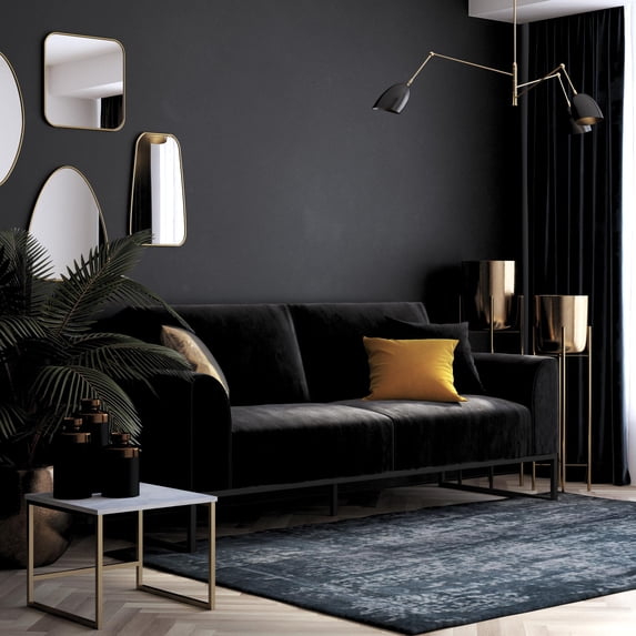 CosmoLiving Adley Coil Futon, Black Velvet with Black Metal Base