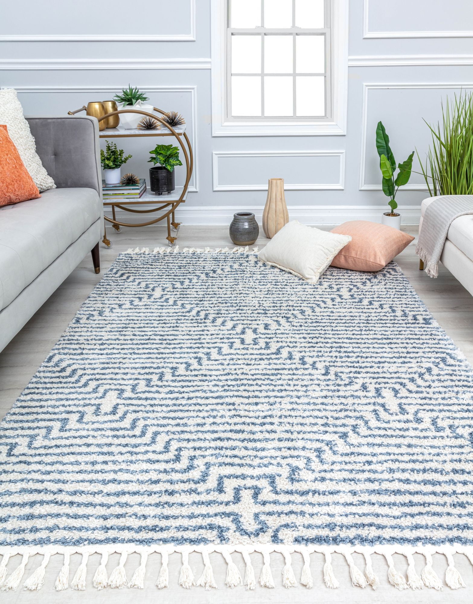 Rugs America BT20B Slowburn Stripe/Diamond Modern White Area Rug, 2'6" x 8'