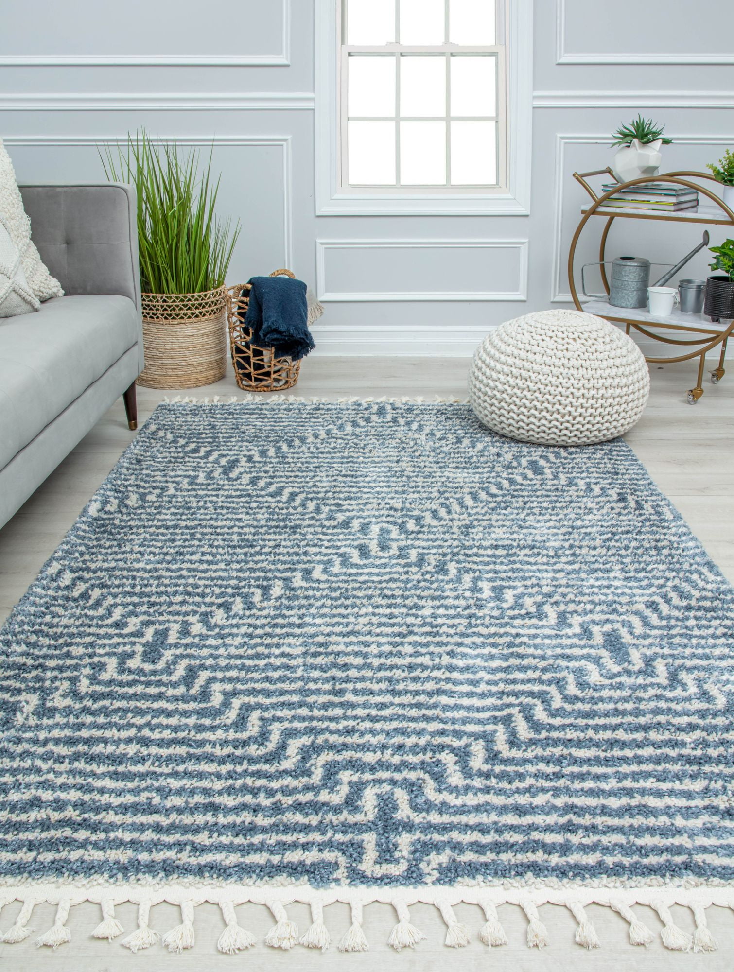 Rugs America BT20C Mellow Whisper Stripe/Diamond Modern Blue Area Rug, 2'6" x 4'