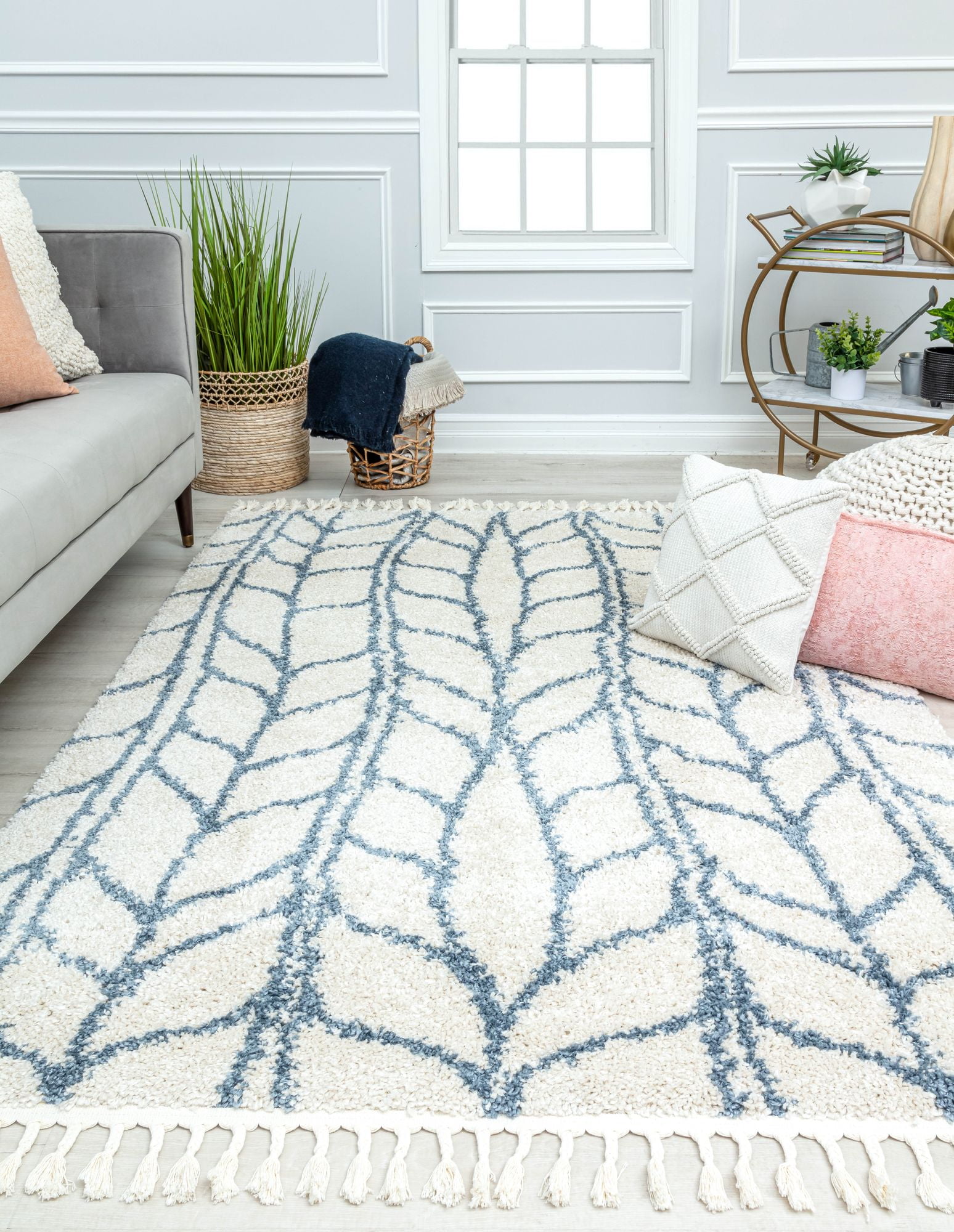 Rugs America BT25A Cloud Vine Geometric Modern White Area Rug, 2'6" x 8'