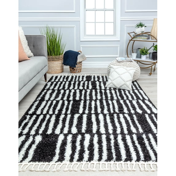 Rugs America BT30A Stormy Nights Geometric/Stripe Modern Black Area Rug, 2'6" x 8'