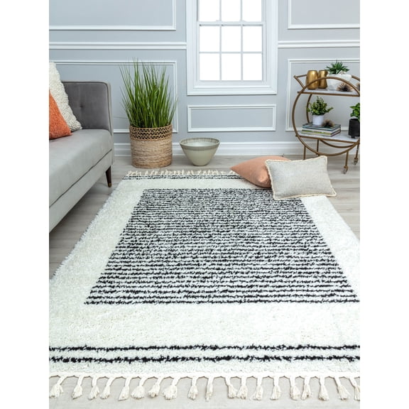 Rugs America BT35D Snow Veil Stripe Shag White Area Rug, 2'6" x 4'