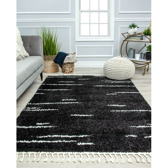 Rugs America BT40A Introspective Black Abstarct Shag Black Area Rug, 2'6" x 8'