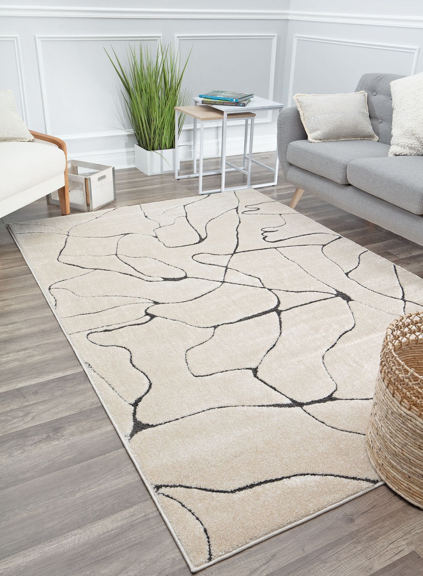 96" Round Tan Synthetic Stain-Resistant Area Rug