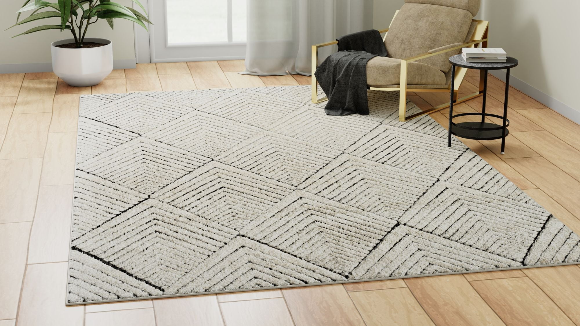 Alabaster Diamond 8'x10' Synthetic Area Rug with Stain-Resistant Finish