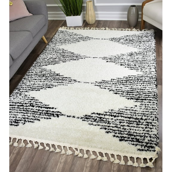 Rugs America Moon Collection MS30A Moroccan Tribal Heath White Area Rug, 5'0"x7'0"