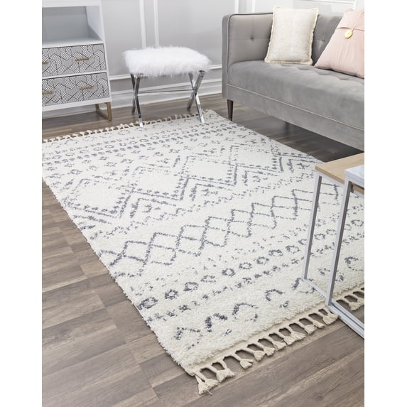 Rugs America Moon MS10A Shadow Gray Tribal Moroccan White Area Rug, 2'2"x8'