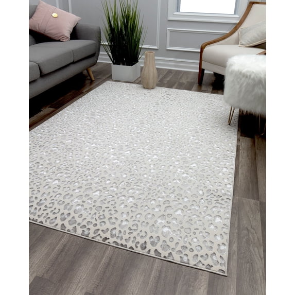 Rugs America Natura HZ50A Snow Leopard Animal Contemporary White Area Rug, 2'3"x8'
