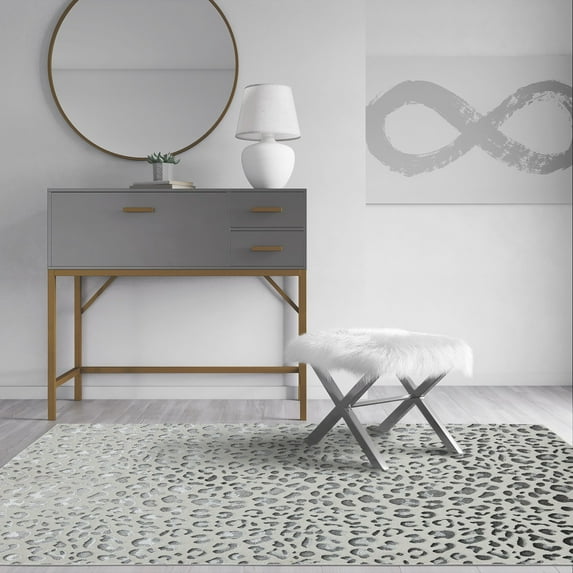Rugs America Natura HZ50A Snow Leopard Animal Contemporary white Area Rug, 5'x7'