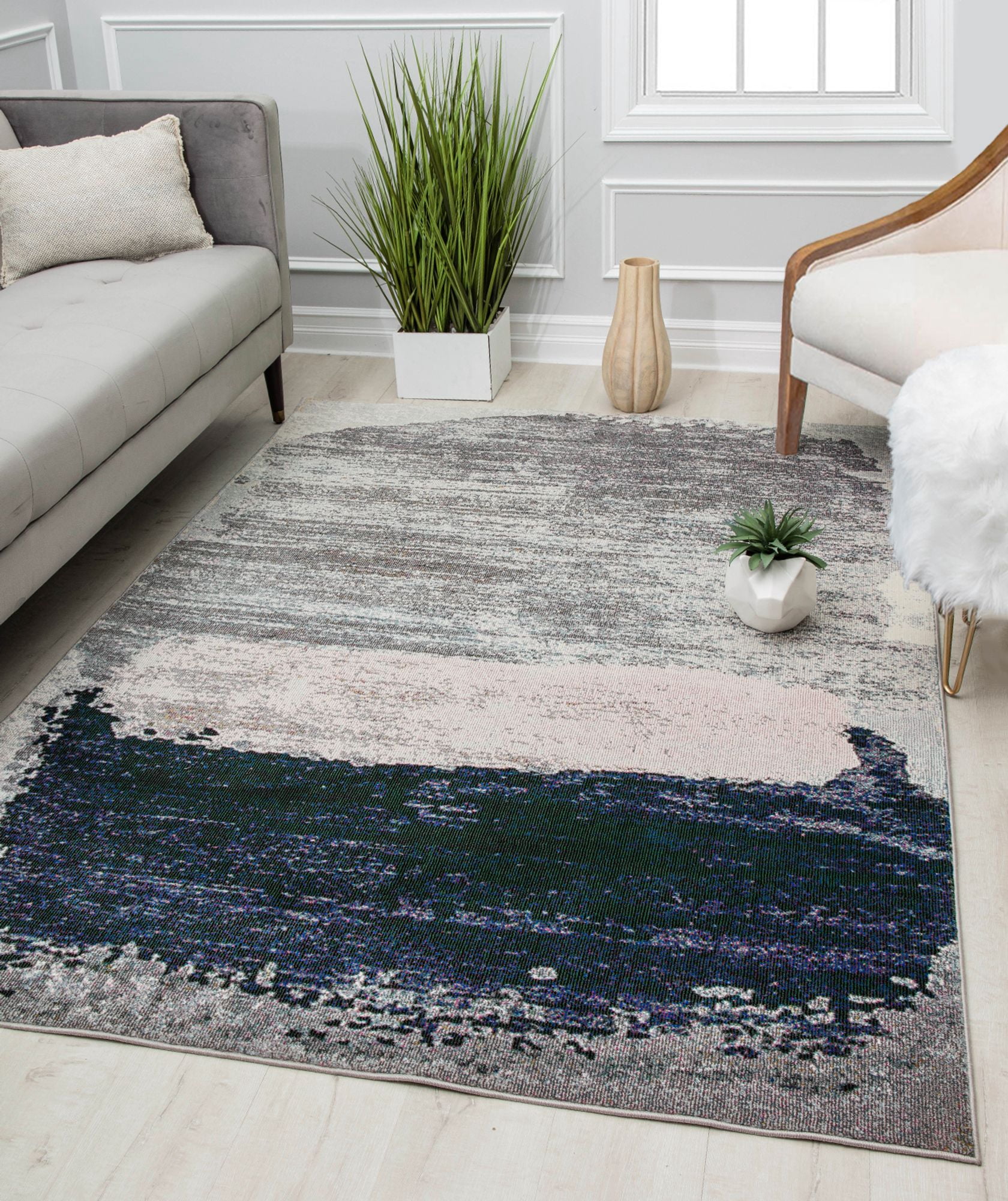 Rugs America Melyna MA25A Silver Satin Contemporary Abstract Area Rug, 2'6" x 4'