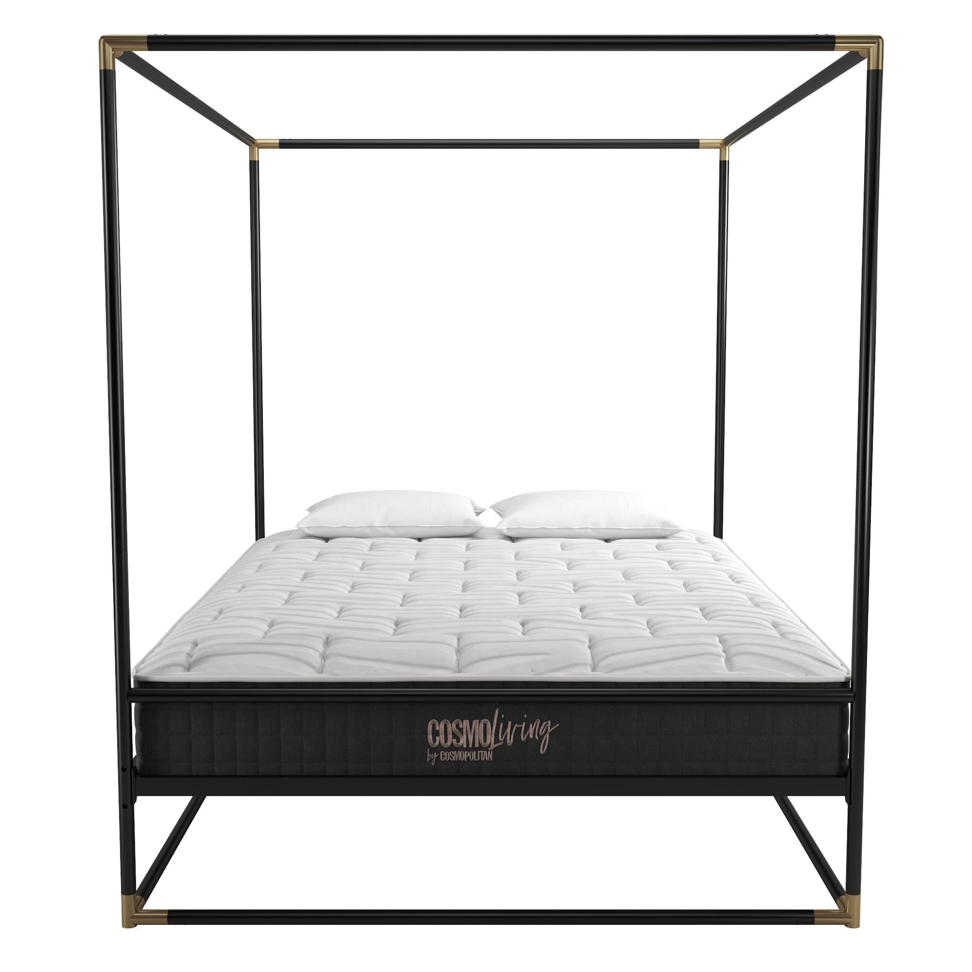 Black Metal Queen Canopy Bed with Gold Accents