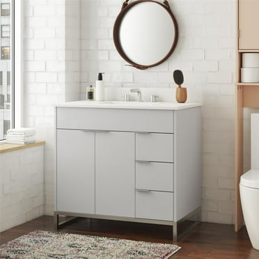 CosmoLiving Leona 36" Bathroom Vanity, Gray with Silver Metal