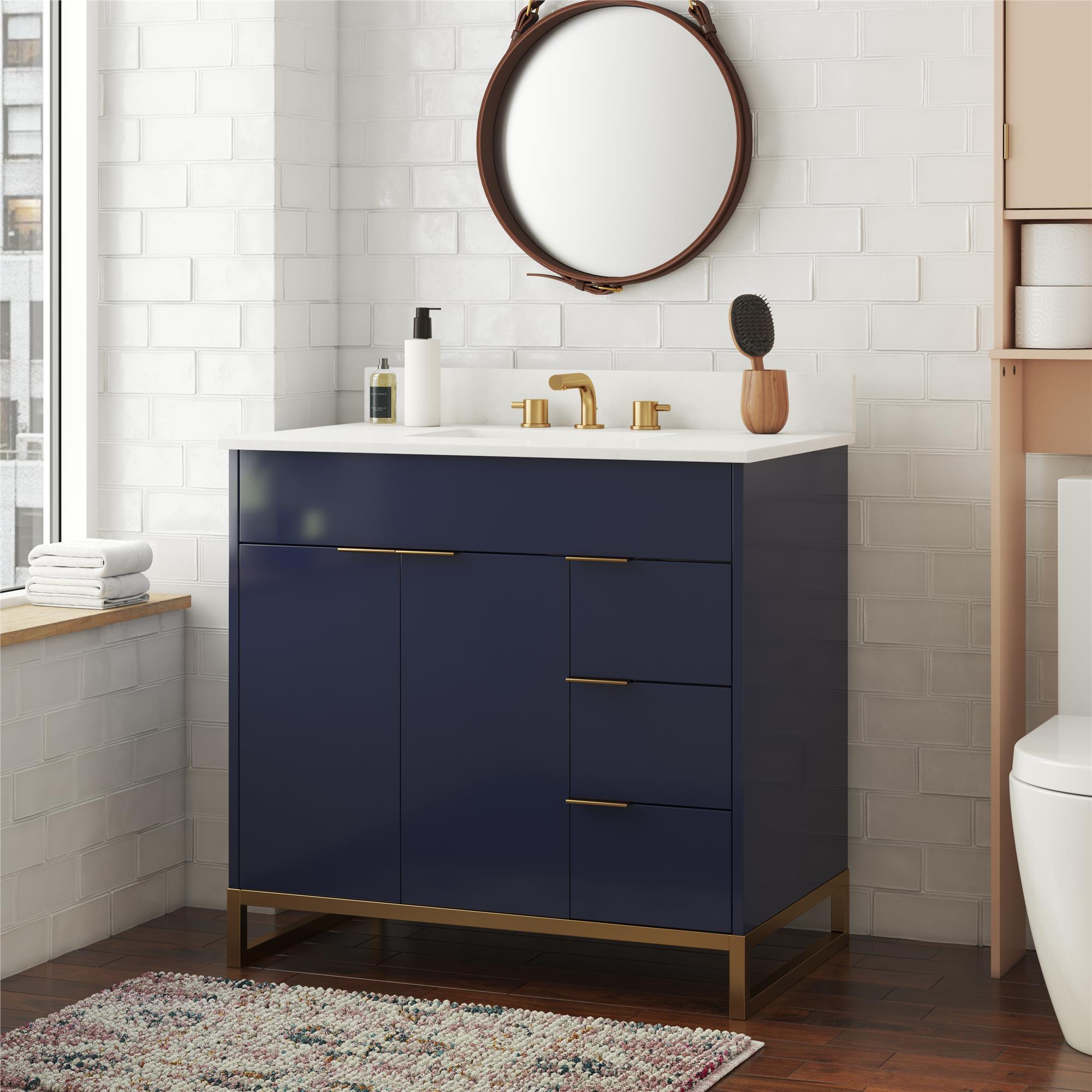 24" Tennant Brand Aruzza Navy Blue Small Narrow Navy Blue Bathroom ...