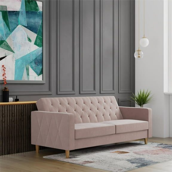 CosmoLiving Liberty Futon with Storage, Blush Velvet