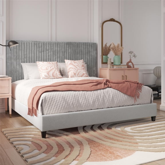 CosmoLiving Mondo Upholstered Platform Bed, King, Gray